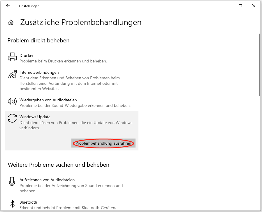 Klicken Sie auf die Schaltfläche Problembehandlung ausführen.