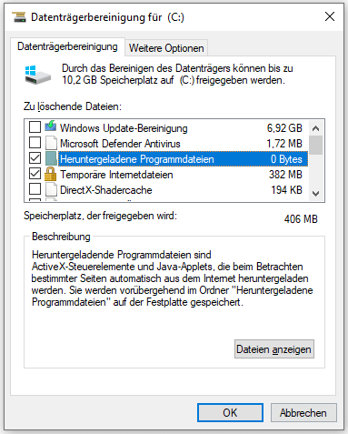 Wählen Sie die Dateien aus, die Sie löschen möchten