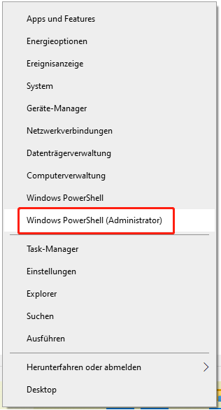 Klick auf Windows PowerShell (Administrator)