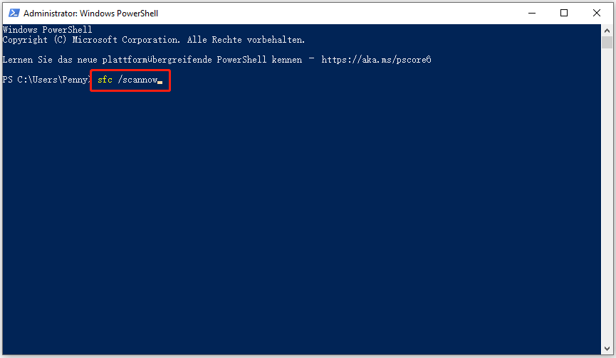 Geben Sie den Befehl in das Windows PowerShell-Fenster ein.
