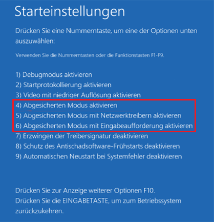 drei Optionen zum Aktivieren des abgesicherten Modus in WinRE