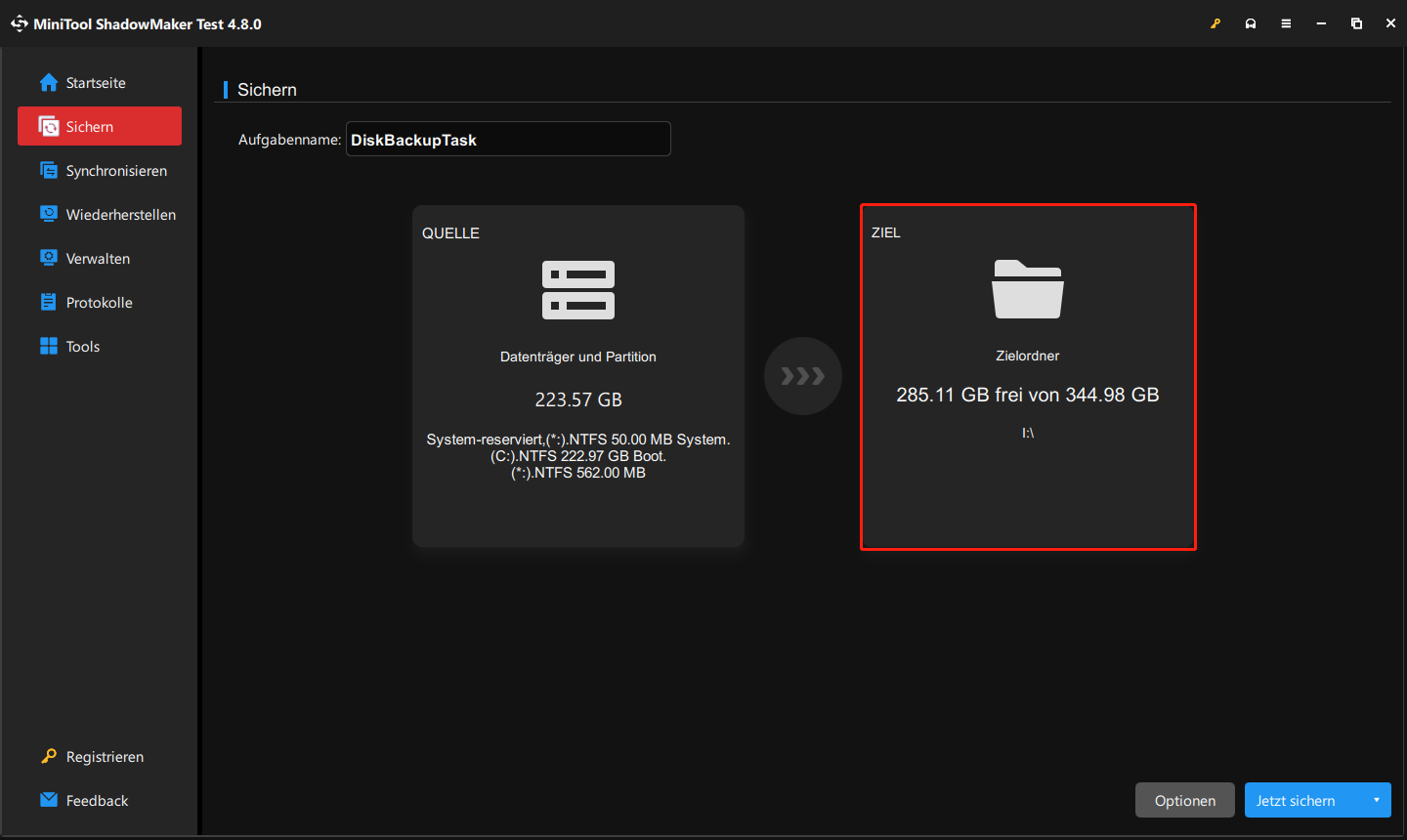 Speicherpfad in MiniTool ShadowMaker festlegen