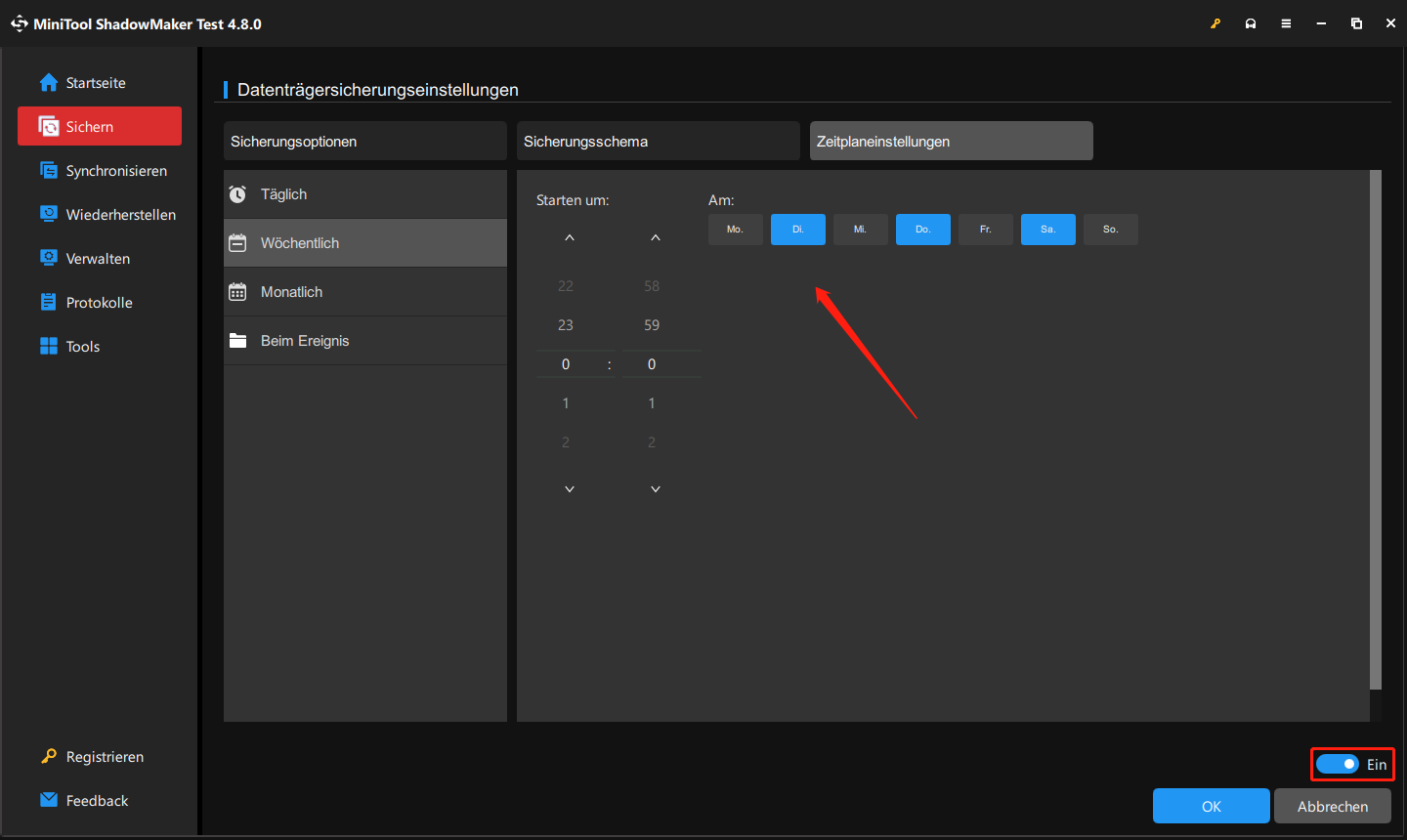 „Zeitplaneinstellungen“ in MiniTool ShadowMaker aktivieren und damit ein automatisches Ghost-Image erstellen