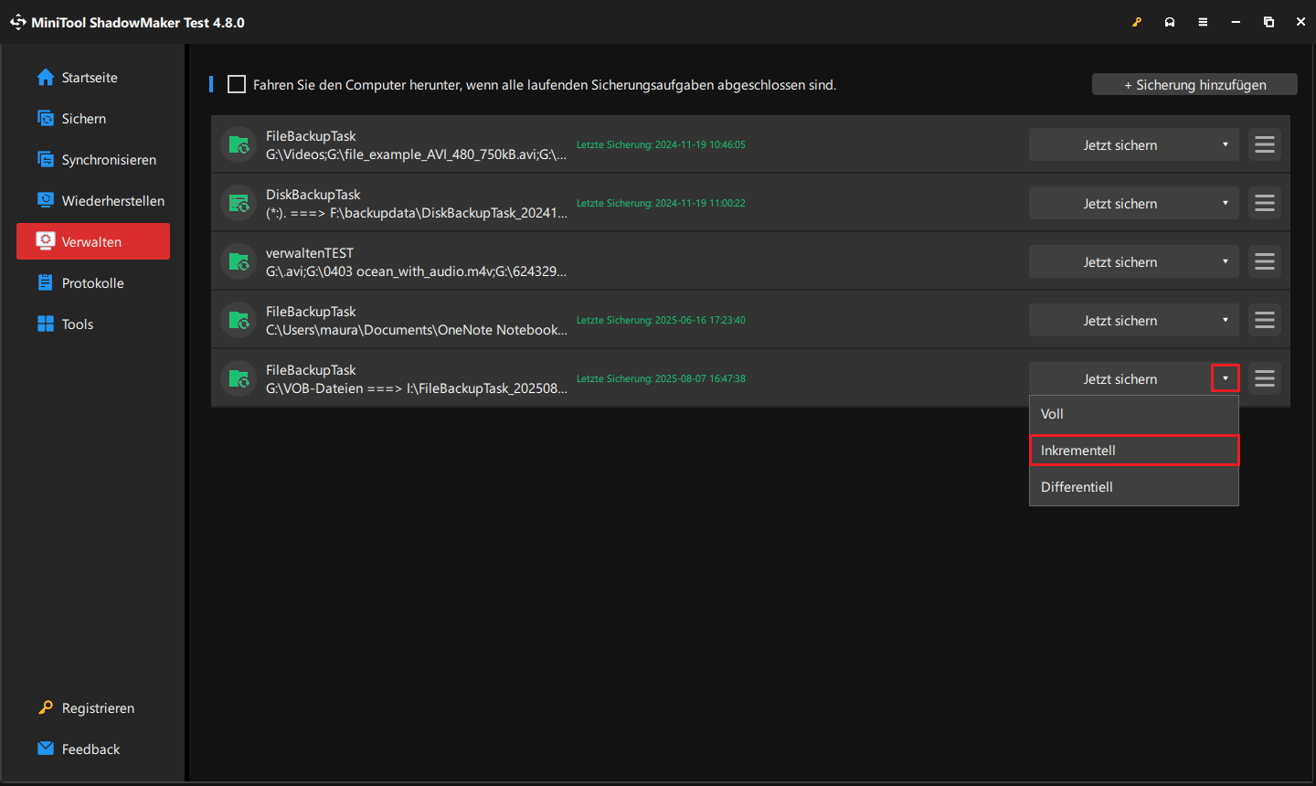 „Inkrementell“ aus dem Dropdown-Menü auswählen