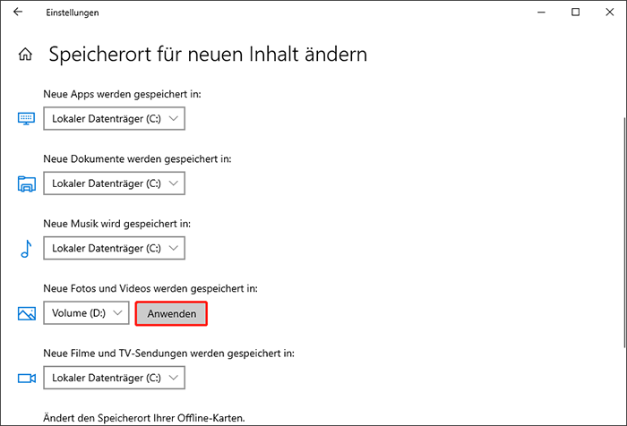 Klicken Sie abschließend auf die Schaltfläche Anwenden.