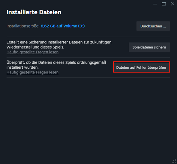 Gehen Sie auf die Registerkarte Installierte Dateien im linken Bereich und klicken Sie im rechten Bereich auf Dateien auf Fehler überprüfen.