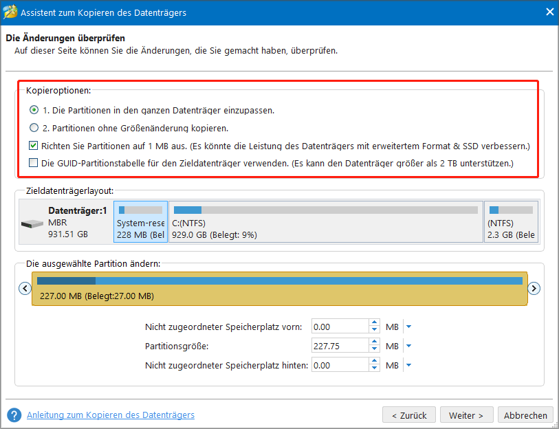 vier Kopieroptionen in MiniTool Partition Wizard für das Kopieren von Datenträgern