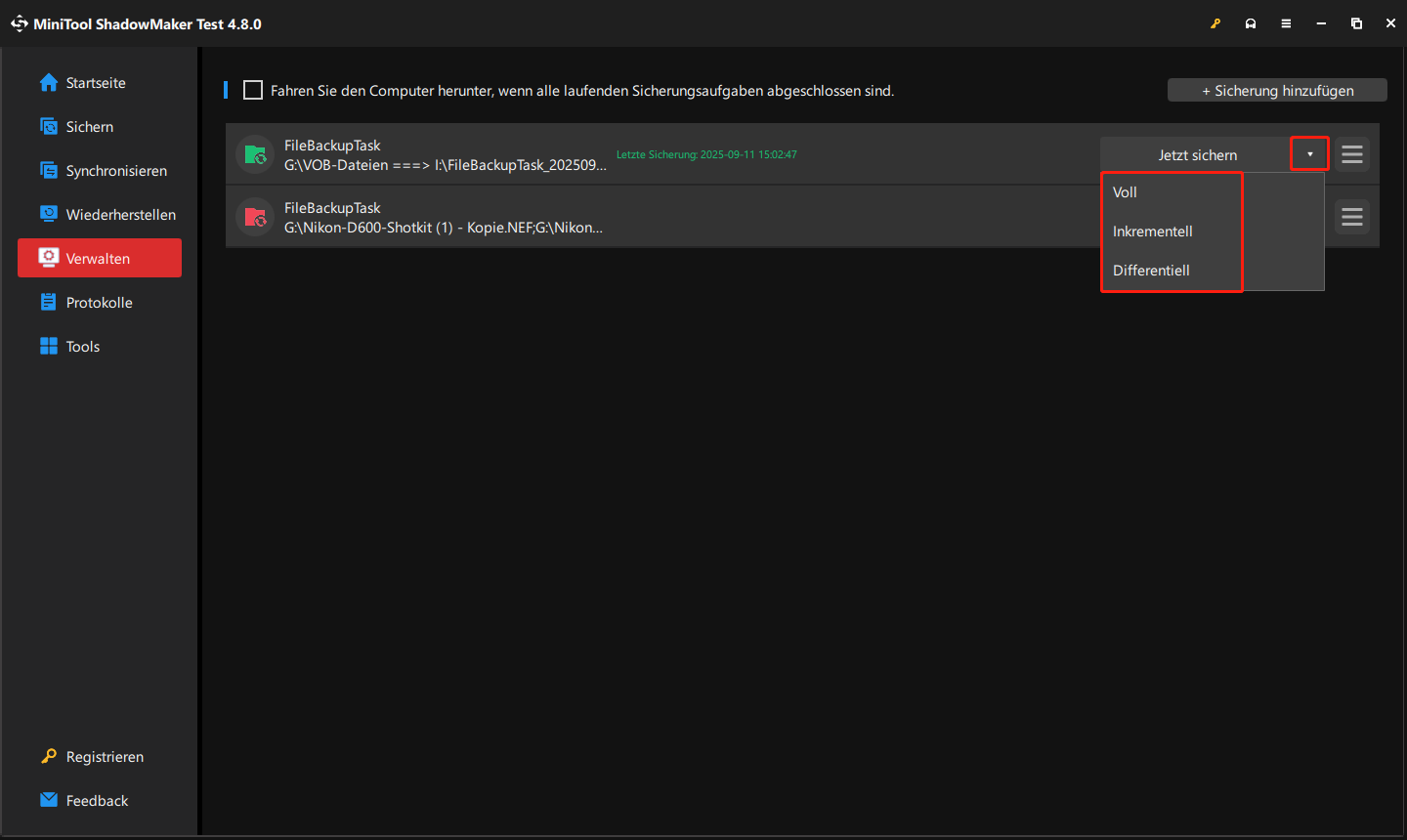 Voll, inkrementell und differentiell