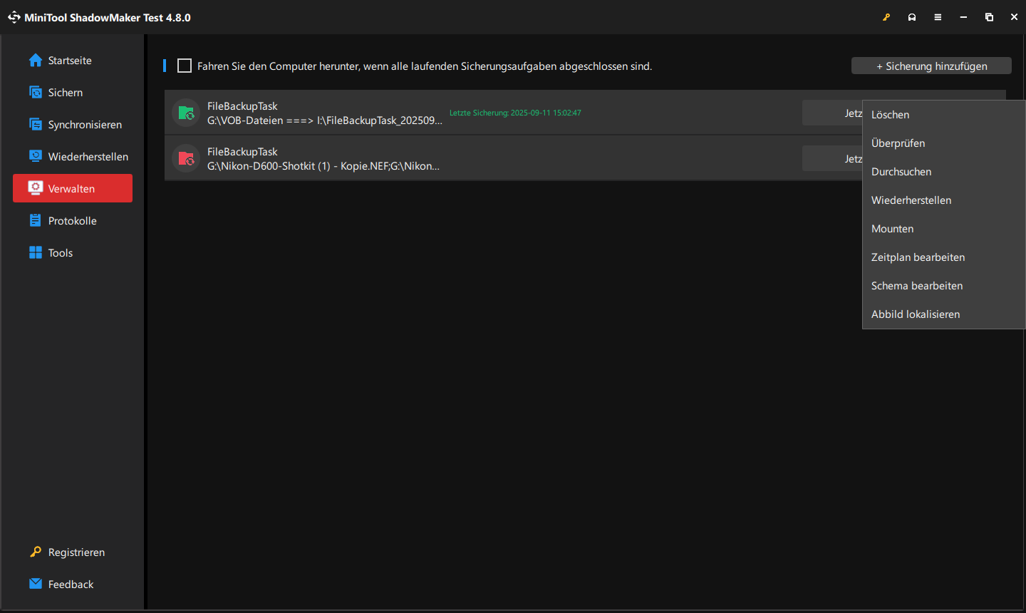 auf das Hamburger-Menü klicken, um das Dropdownmenü anzuzeigen