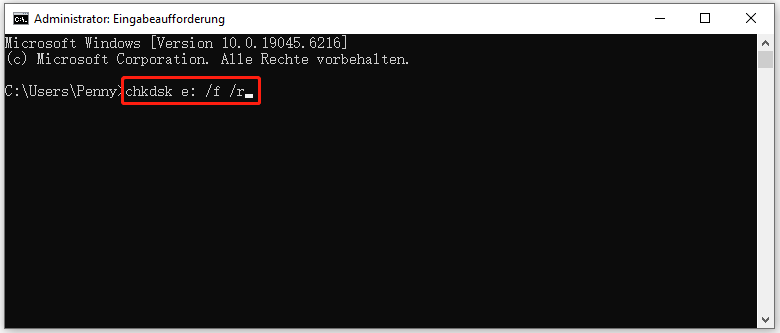 Scannen Sie das Laufwerk E auf Dateisystemfehler und reparieren Sie diese.