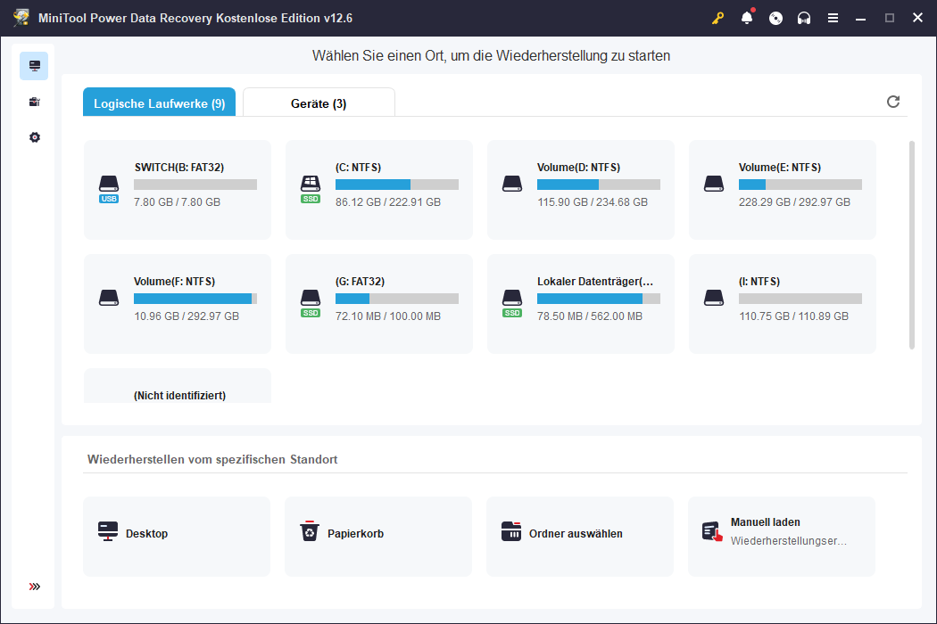 Die Startseite von MiniTool Power Data Recovery