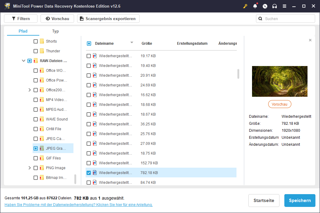 Nach dem Scan können Sie die wiederherstellbaren Dateien in der Software-Oberfläche anzeigen lassen.