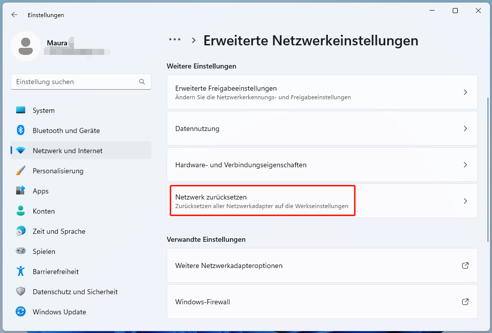 Netzwerk über die Windows 11-Einstellungen zurücksetzen