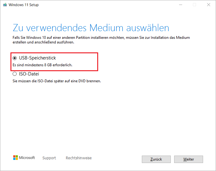 Screenshot, der eine saubere Installation von Windows 11 mit Windows-Installationsmedien zeigt
