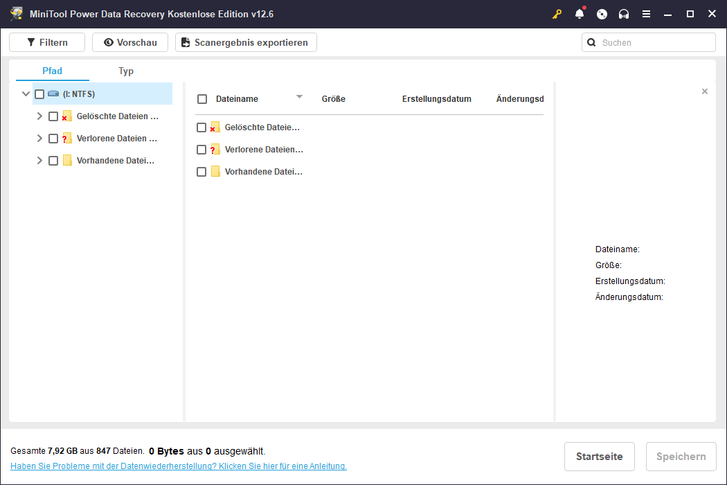 Nach dem Scan zeigt die Software die Scanergebnisse nach Pfad an.