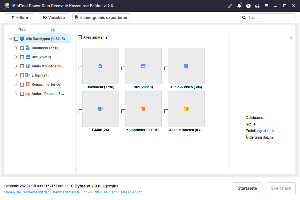 Darüber hinaus können Sie die benötigte Datei nach Typ suchen.