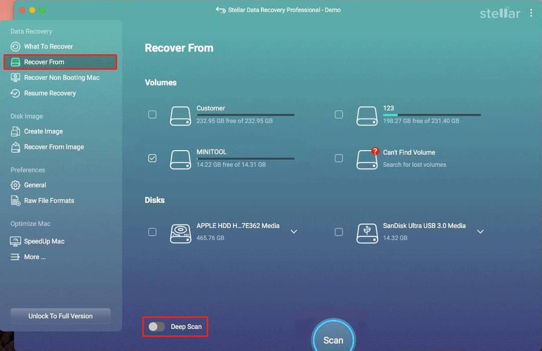 Für bessere Ergebnisse wird empfohlen, in diesem Schritt Tiefenscan (unten links) zu aktivieren.