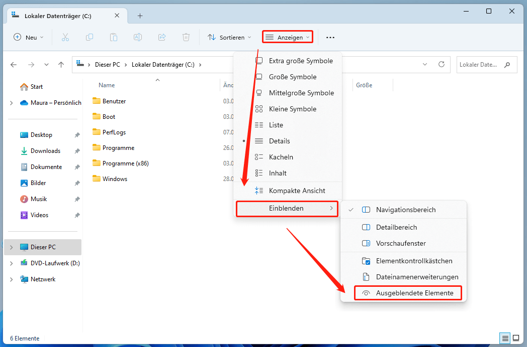 Ausgeblendete Elemente im Datei-Explorer annzeigen