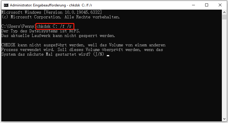 Führen Sie den Befehl CHKDSK aus, um Festplattenfehler zu reparieren.
