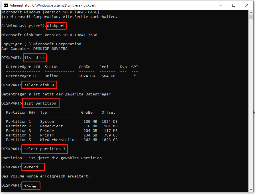Erweitern des Laufwerks C über DiskPart