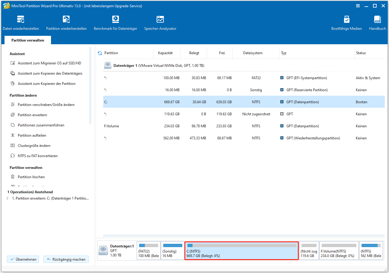 Anzeigen des Ergebnisses in der Festplattenübersicht von Partition Magic