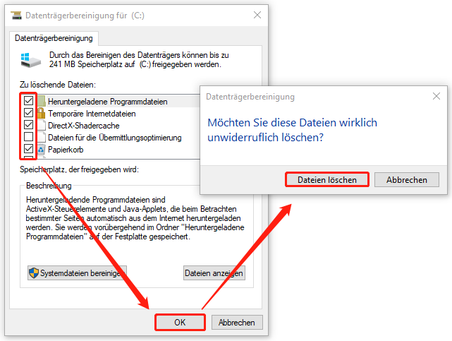 zu löschende Elemente auswählen und bestätigen