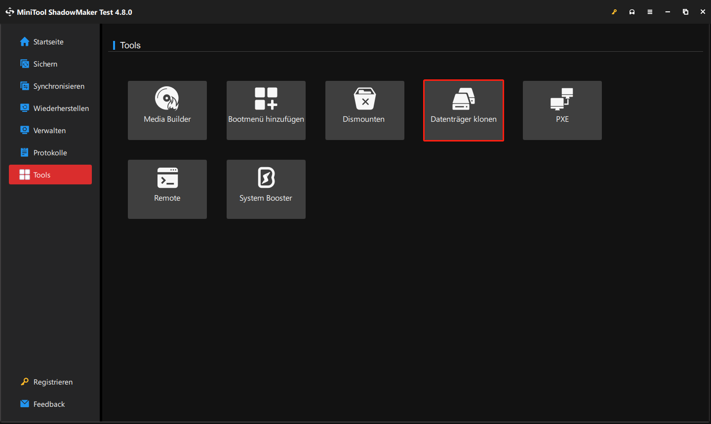 in MiniTool ShadowMaker auf „Datenträger klonen“ klicken
