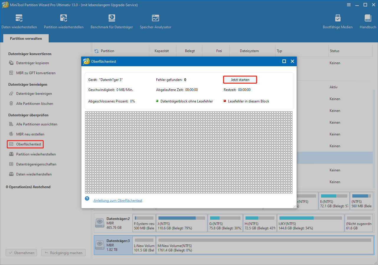 Oberflächentest mit MiniTool Partition Wizard