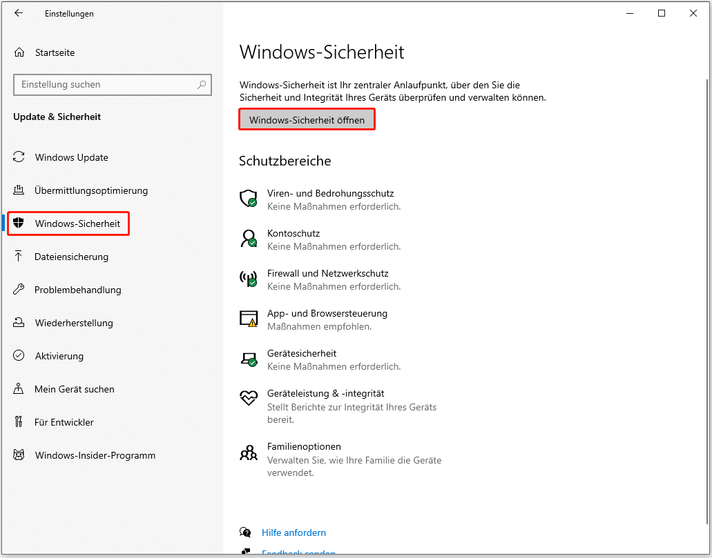 Windows-Sicherheit öffnen