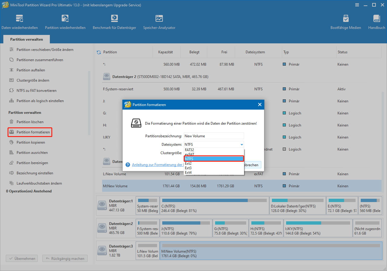 Externe Festplatte mit MiniTool Partition Wizard formatieren