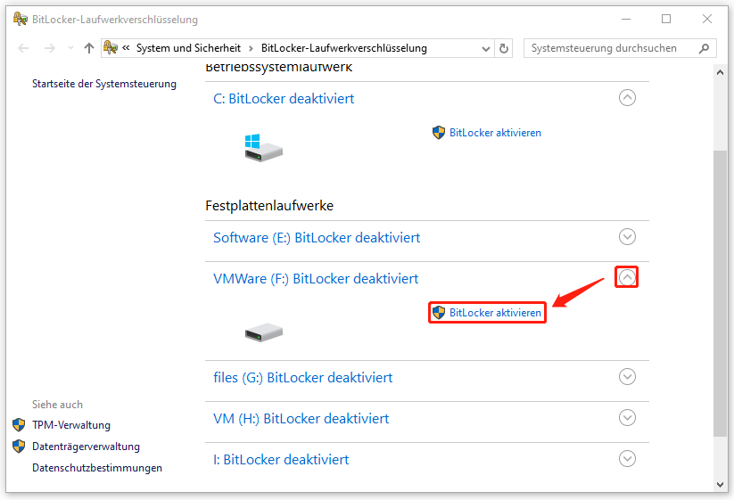 auf „BitLocker aktivieren“ klicken