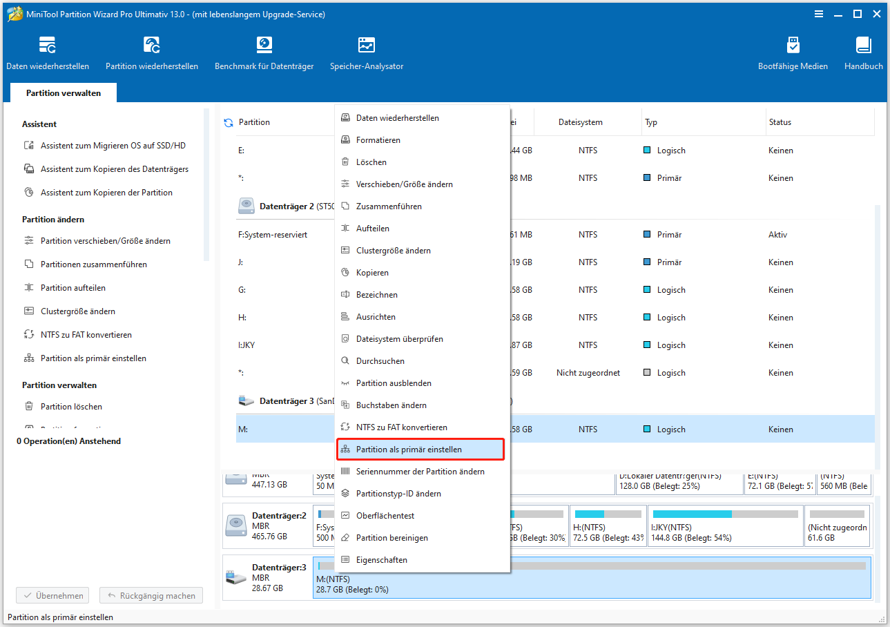 Mit MiniTool Partition Wizard Partition als primär einstellen