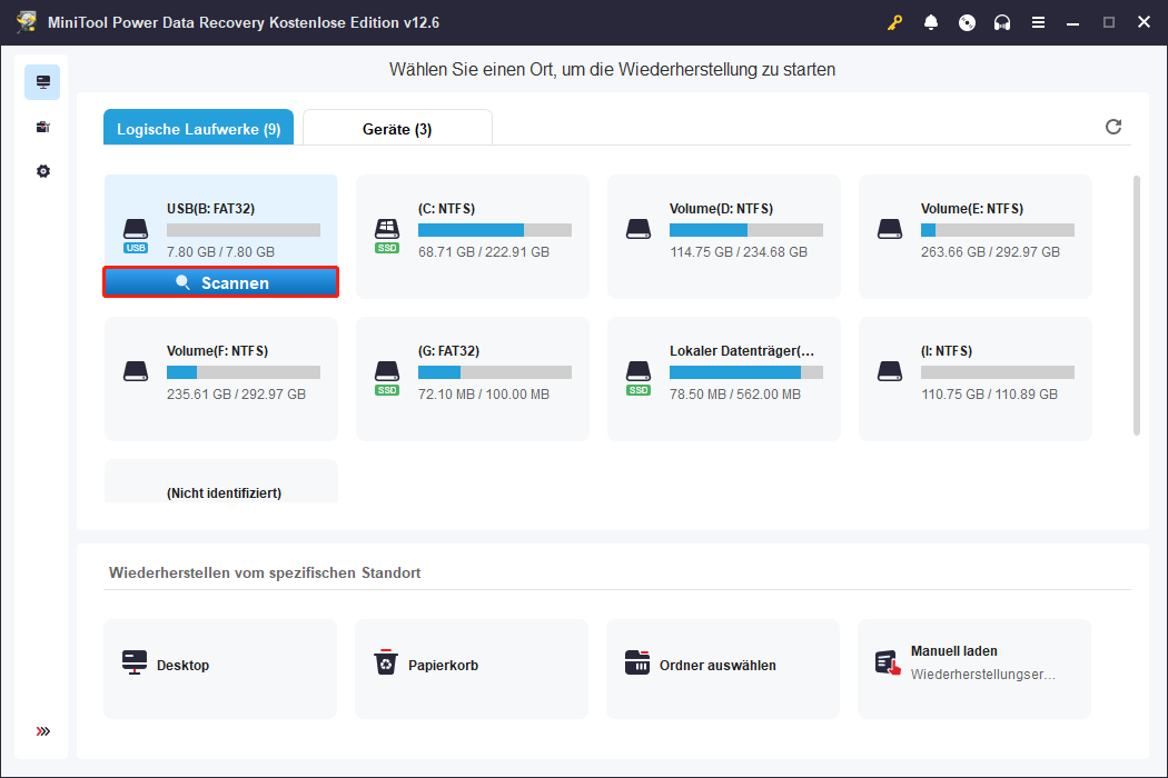 Verwenden Sie MiniTool Power Data Recovery, um Ihr USB-Laufwerk zu scannen
