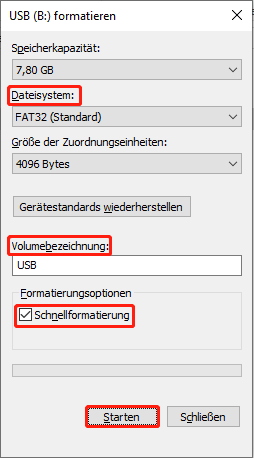 USB-Laufwerk mit dem Datei-Explorer formatieren