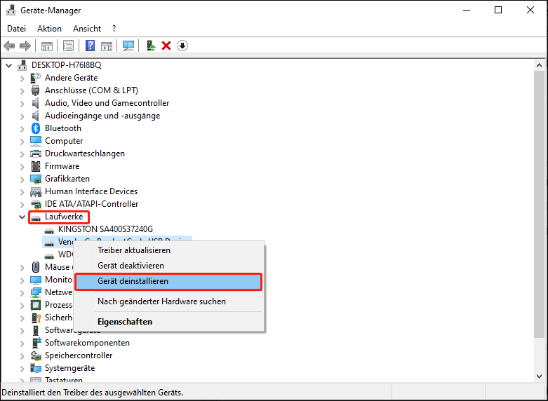 USB-Treiber im Geräte-Manager deinstallieren