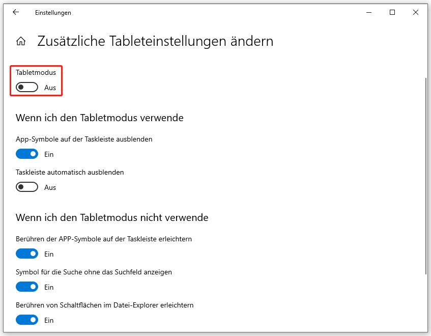 Tabletmodus über die Windows-Einstellungen deaktivieren