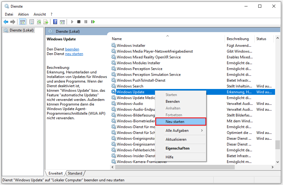 Dienst „Windows Update“ neu starten