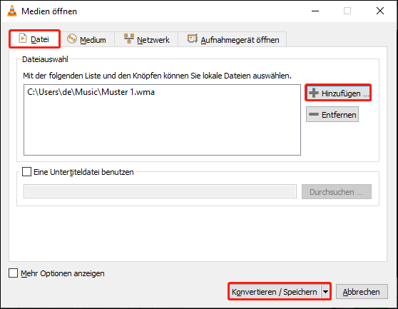Unter dem Tab Datei, klicken Sie auf die Schaltfläche Hinzufügen, um die beschädigte WMA-Datei hinzuzufügen.