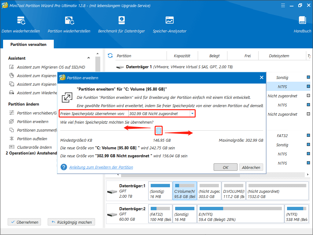 Systemlaufwerk mit der Demoversion von MiniTool Partition Wizard erweitern