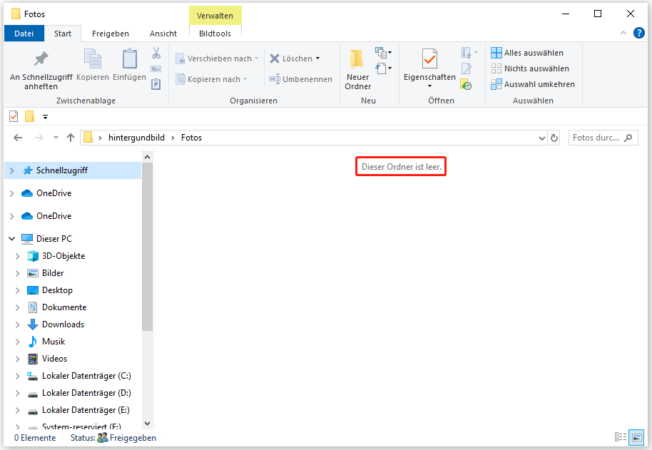 Dieser Ordner ist leer in Datei-Explorer