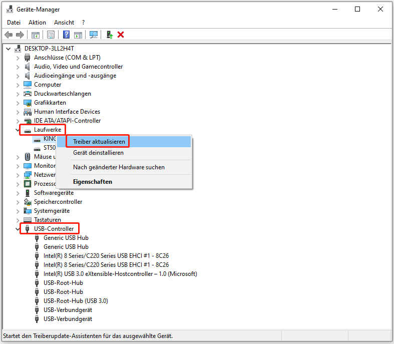 Treiber im Geräte-Manager aktualisieren.