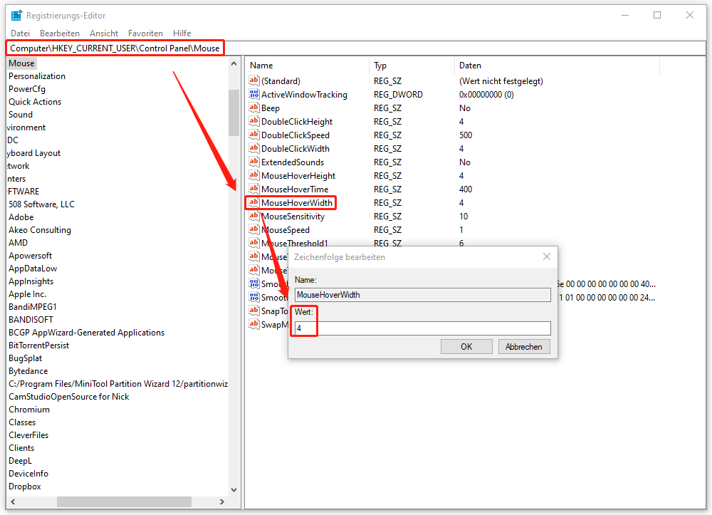 Wert von MausHoverWidth auf 4 setzen