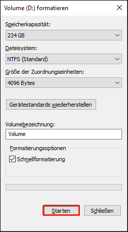 Formatieren Sie das Laufwerk im Datei-Explorer
