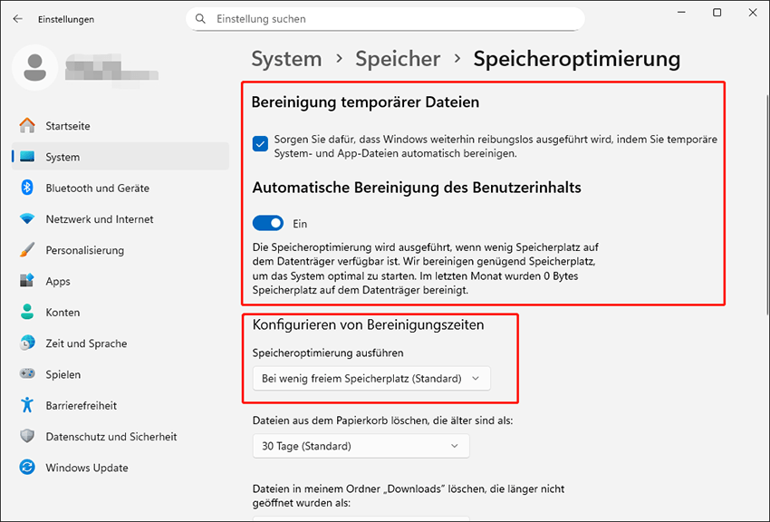Anpassen der Speicheroptimierung über Konfigurieren von Bereinigungszeiten und Festlegen der Ausführungsfrequenz