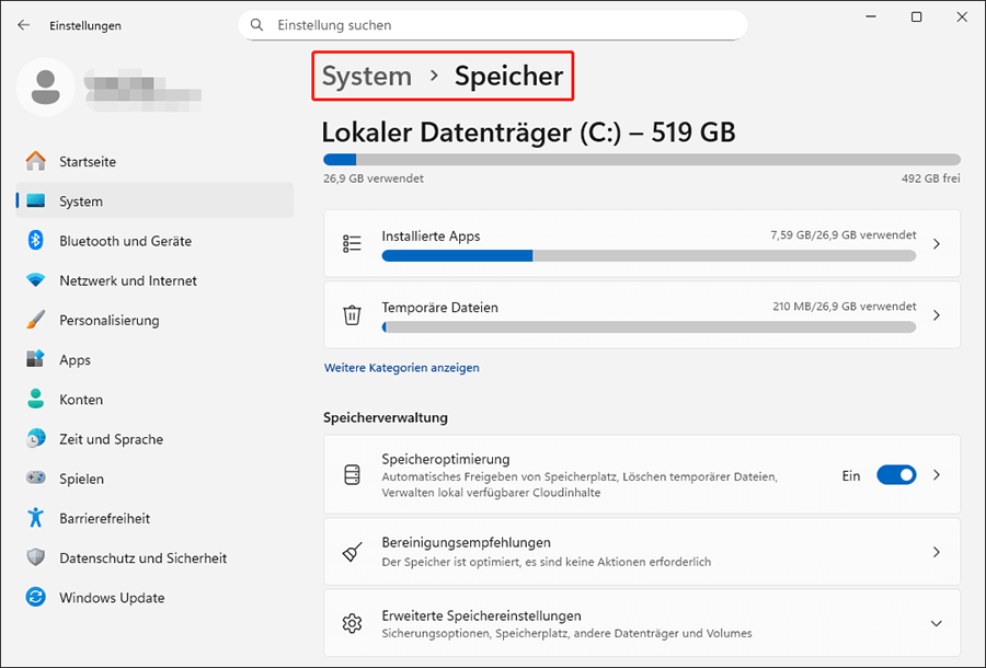 Anzeige von verwendetem und verfügbarem Speicherplatz für jedes Laufwerk in Speicher