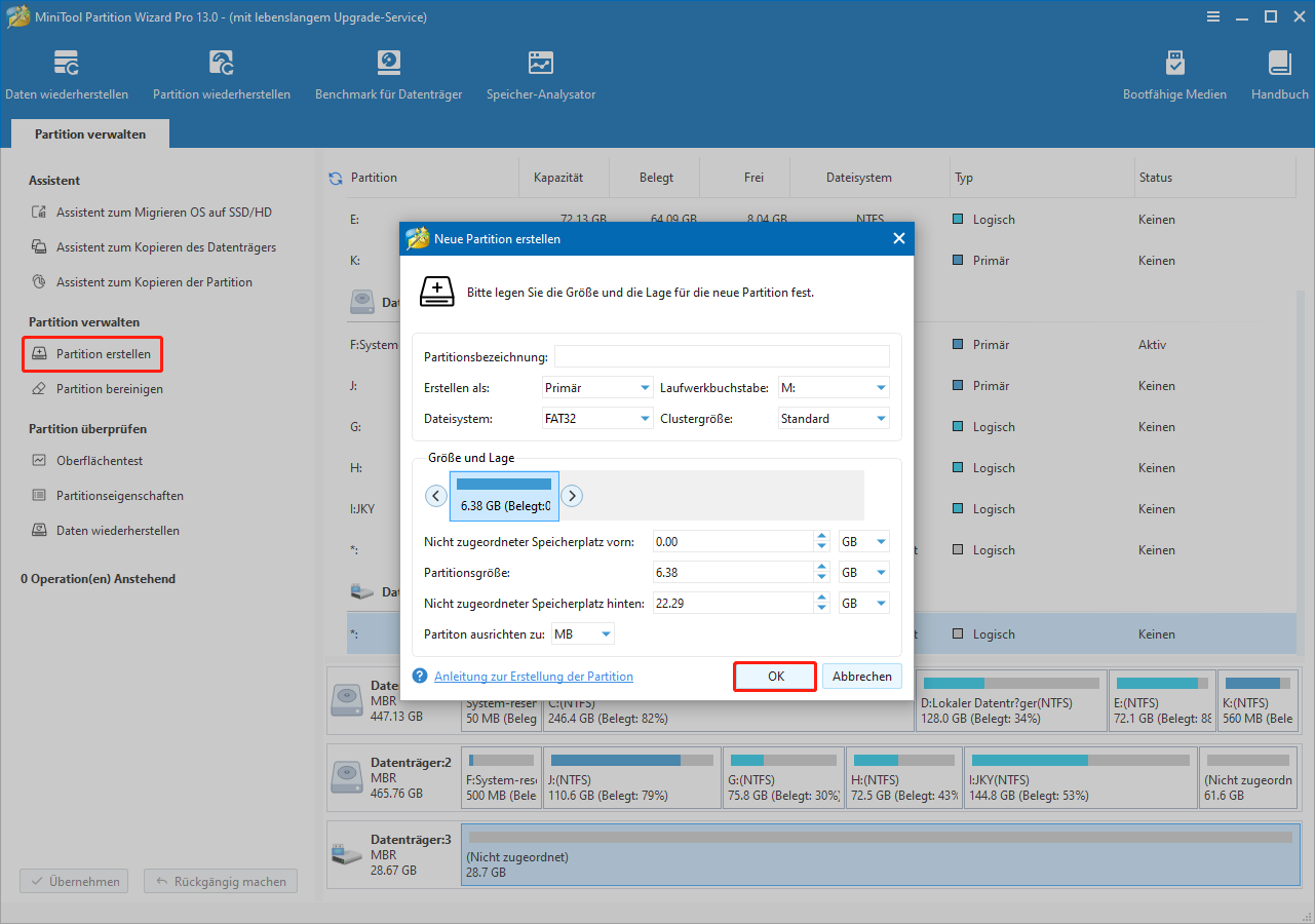 Erstellen einer Partition in MiniTool Partition Wizard