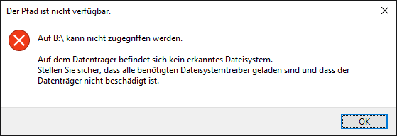 Die Fehlermeldung „Auf dem Datenträger befindet sich kein erkanntes Dateisystem“