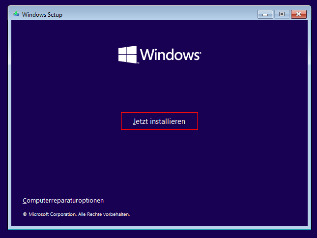 Windows-Installationsoberfläche.