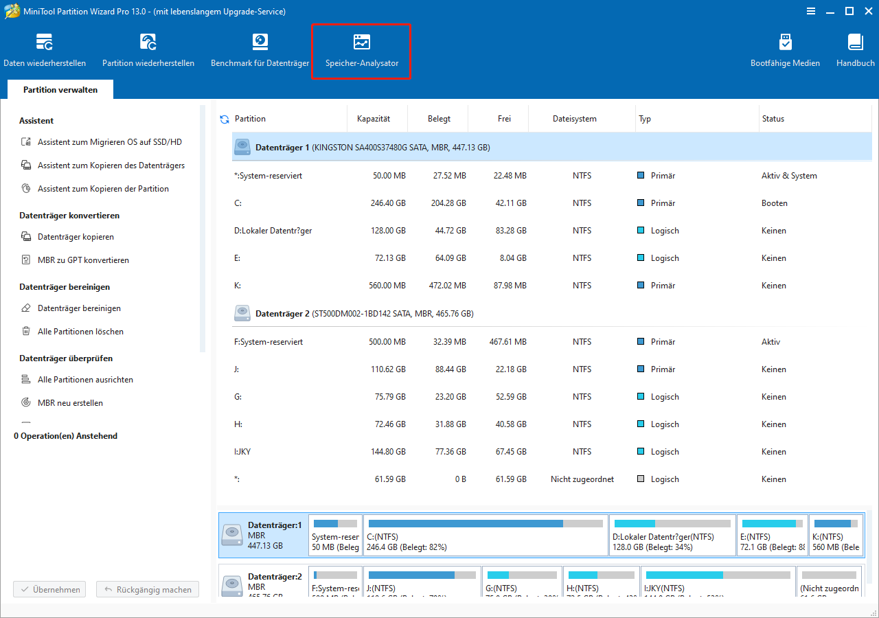 Klicken Sie in MiniTool Partition Wizard auf Speicher-Analysator.