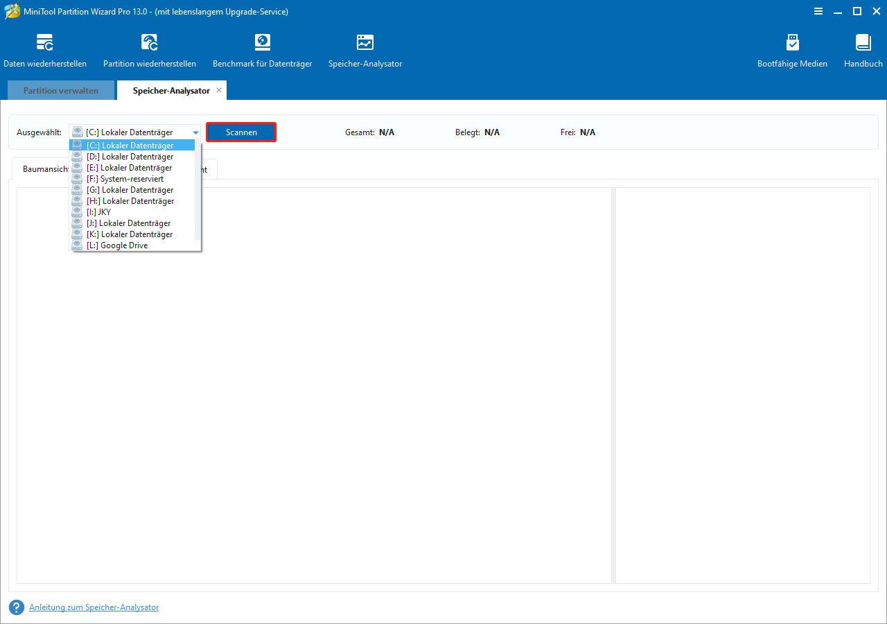 Klicken Sie in MiniTool Partition Wizard auf Scannen.